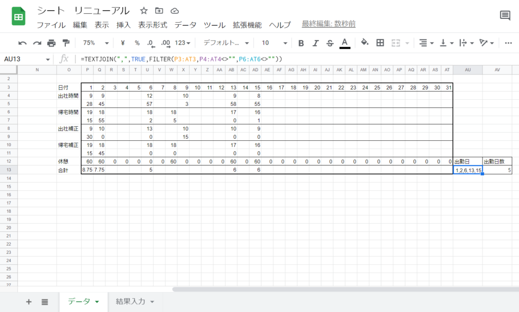 FILTER関数の結果が複数行に広がり既存データが上書きされたスプレッドシート