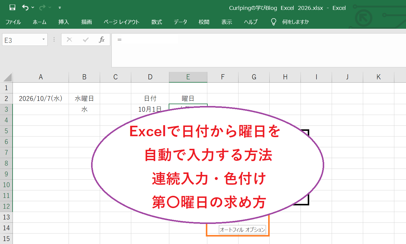 Excelで日付から曜日を自動入力する方法
